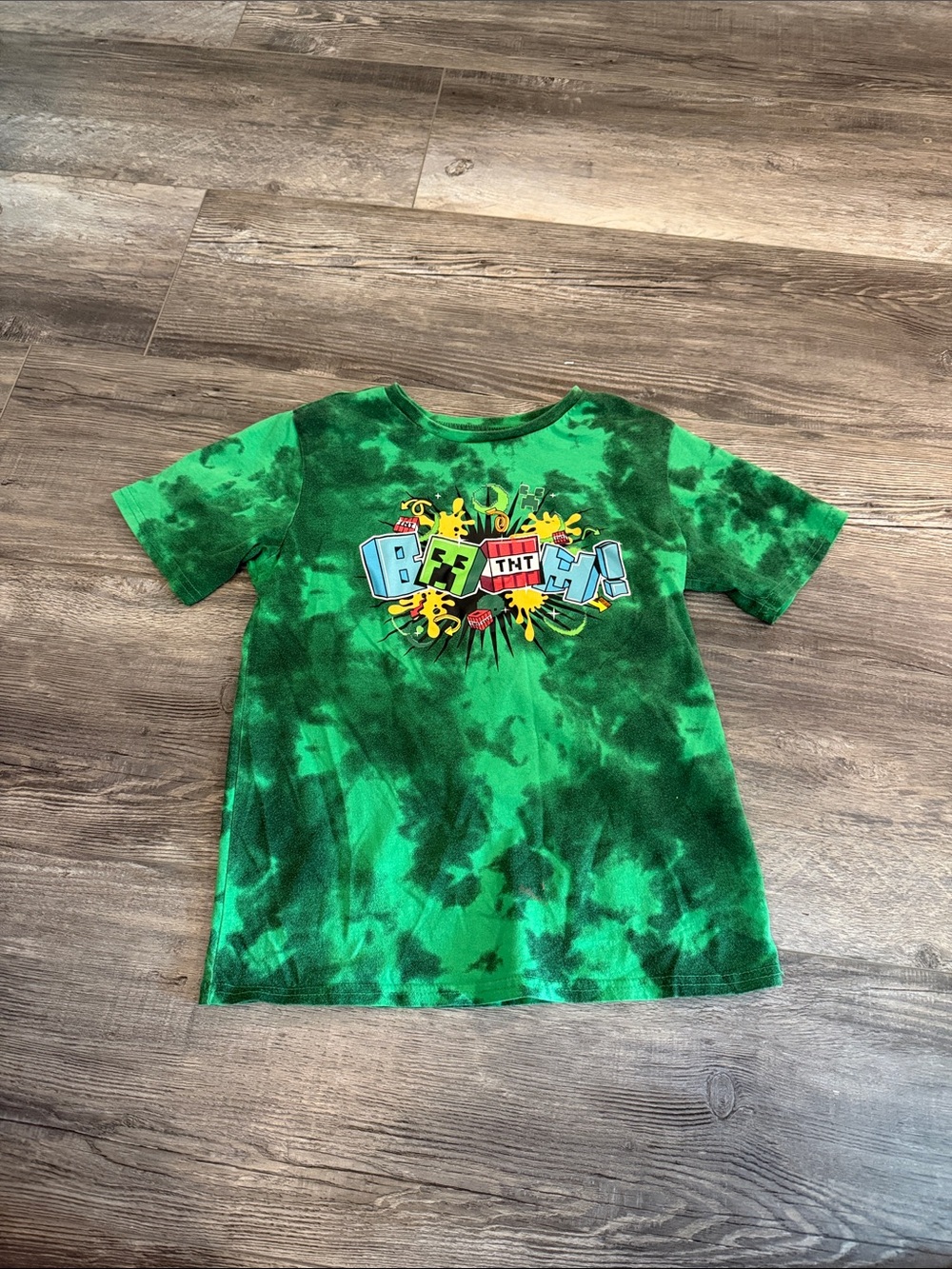 Minecraft Kids Green Tie-Dye Graphic Tee - TNT Block Design